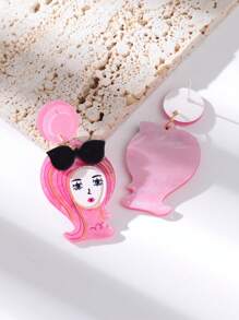 1對創意人像耳墜適合女士適用於女朋友禮品 - 粉色 - 查看 2