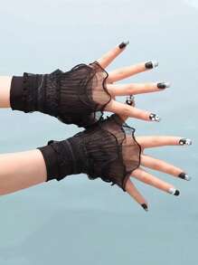 ROMWE 1對女士素色蕾絲裝飾假袖口 - 黑色 - 查看 2