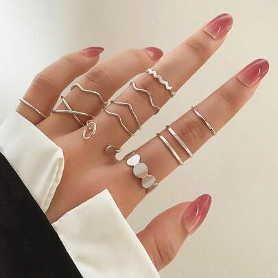 10 pièces/set Bague décorative ronde en alliage de zinc à la mode pour femmes pour la décoration quotidienne