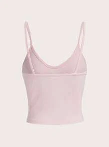 翅膀刺繡羅紋吊帶上衣 - 淺粉色 - 查看 2