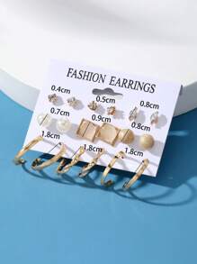 9pairs/Set Rhinestone & Faux Pearl Decor Earrings