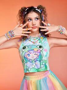 ROMWE Kawaii Cartoon Graphic Tank Top - Multicolor - View 1