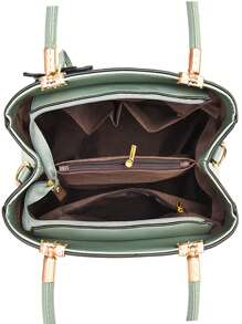 Medium Square Bag Flower Embroidery Double Handle Shoulder Bag, Elegant For Office & Work - Dark Green - View 6