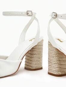 SheIn VCAY Xăng đan có dây đeo mắt cá chân Chunky tối giản dành cho nữ, Xăng đan cao gót mùa hè thanh lịch - trắng - Xem 6