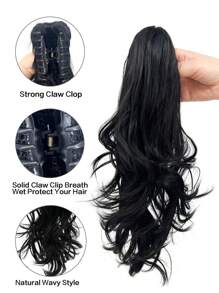 Short Body Wave Ponytail Synthetic Hair Extension - Black - View 4