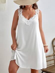 SHEIN VCAY Plus Guipure Lace Appliques Tank Dress - White - View 1