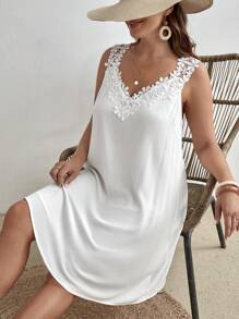 SHEIN VCAY Plus Guipure Lace Appliques Tank Dress - White - View 3