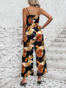 SHEIN VCAY Mono de tirantes con estampado floral con cinturón - Multicolor - Ver 2