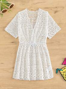 Toddler Girls Hollow Out Drawstring Waist Cover Up