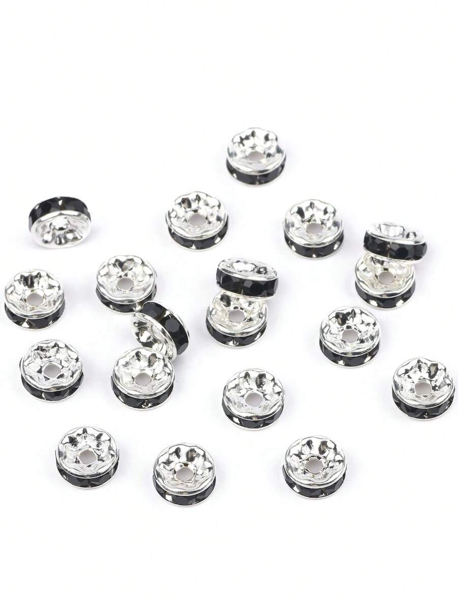 4/6/8mm水鑽水晶圓形鬆動隔片珠子適用於珠寶製作DIY手環配件50入組/批 - 黑色 - 查看 1