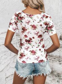 SHEIN LUNE Floral Print Tee Summer Outfits For Women Going Out Tops Spring Clothes