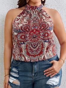 SHEIN VCAY Blusa con estampado de paisley de cuello halter - Multicolor - Ver 1