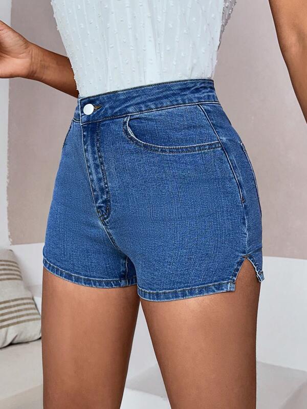 SHEIN Unity Split Hem Denim Shorts SHEIN USA