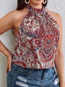 SHEIN VCAY Blusa con estampado de paisley de cuello halter - Multicolor - Ver 4