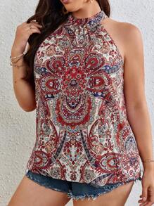 SHEIN VCAY Blusa con estampado de paisley de cuello halter - Multicolor - Ver 5