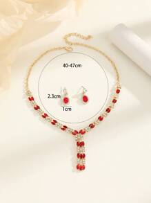 3 cái/bộ Đỏ Rhinestone Đính Hạt Món Quà Trang Sức Dự Tiệc Cho Phụ Nữ, Bao Gồm Bông Tai Giọt Và Vòng Cổ Y Lariat - Nhiều màu - Xem 4