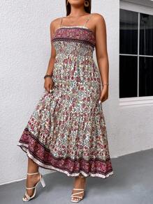 SHEIN Holidaya Plus Floral Print Cami Dress - White - View 4