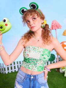 ROMWE Kawaii Áo nữ Hoạt hình Chắp vá Boho - màu xanh lá - Xem 5