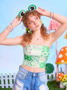 ROMWE Kawaii Áo nữ Hoạt hình Chắp vá Boho - màu xanh lá - Xem 2