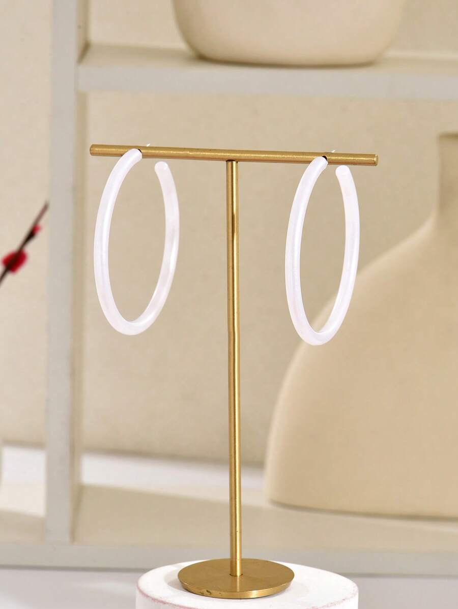 Bông tai vòng bít tối giản - trắng - Xem 1