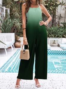 SHEIN VCAY Áo liền quần nữ Túi Ombre Giải trí - màu xanh lá - Xem 1