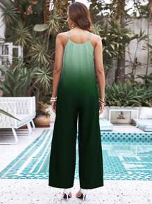 SHEIN VCAY Áo liền quần nữ Túi Ombre Giải trí - màu xanh lá - Xem 2