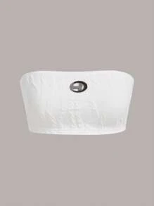 SHEIN ICON 水鑽細節抹胸上衣 - 白色 - 查看 1