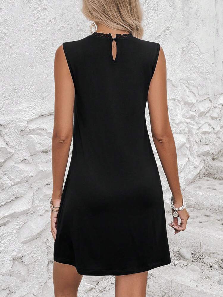 Contrast Lace Mock Neck Dresssummer Outfits, Spring Outfit, Beach Outfit, Festival Outfits, Vacation Outfits, Office Outfits, Country Outfit