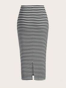 SHEIN EZwear Plus Striped Print Pencil Skirt - Black and White - View 2