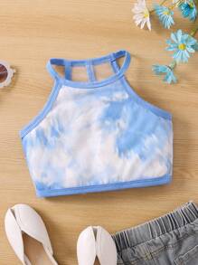 SHEIN Toddler Girls Tie Dye Halter Top - Baby Blue - View 1
