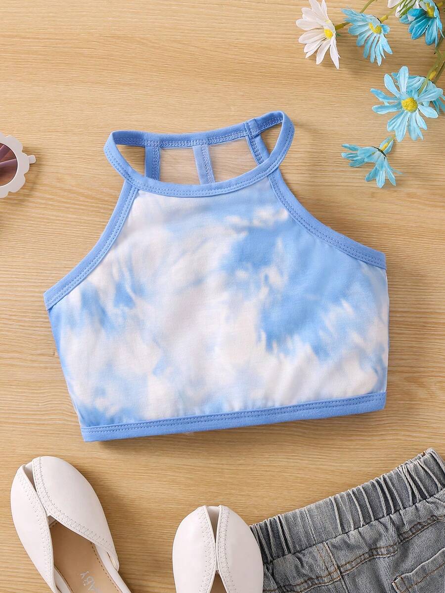 SHEIN Toddler Girls Tie Dye Halter Top - Baby Blue - View 1