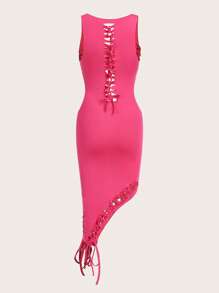 SHEIN ICON Lace Up Front Cut Out Asymmetrical Hem Bodycon Dress