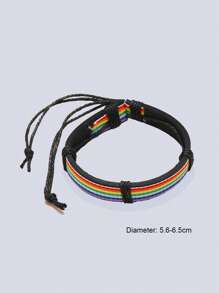 1pc Men's Rainbow Woven Pu Polyurethane Bracelet For Pride Month, For Jewelry Gift And Party - Multicolor - View 4