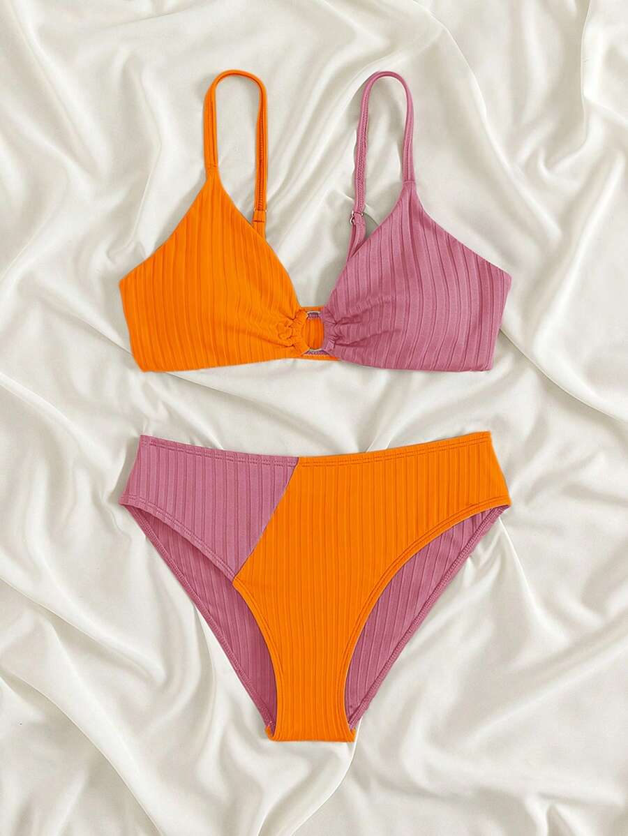 SHEIN 少女双色比基尼套装 夏日海滩