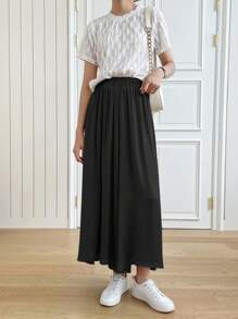 DAZY Solid Elastic Waist Wide Leg Trousers - Black - View 3