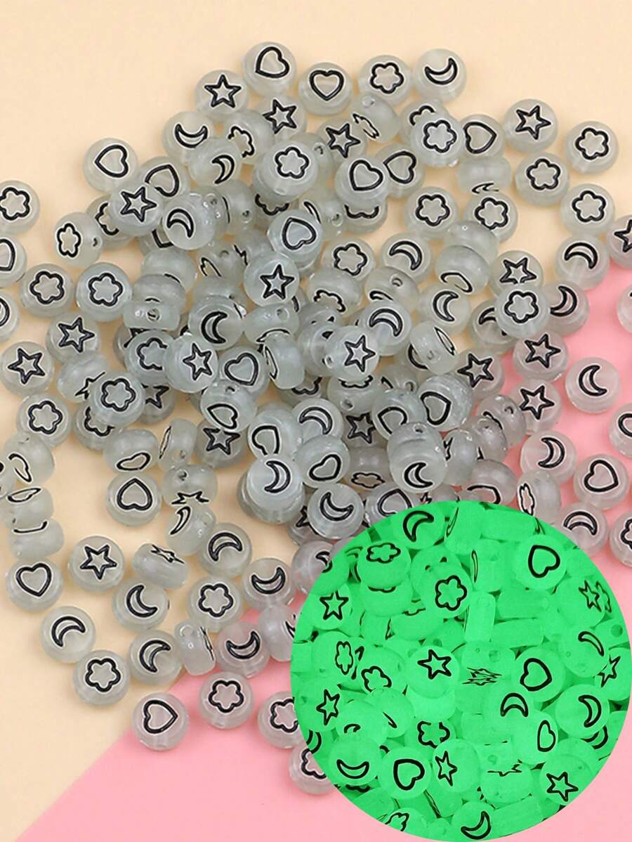 200入組/套DIY夜光太陽和月亮形狀珠寶製作珠子適用於手環和項鏈 - 彩色 - 查看 1