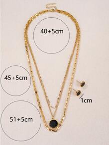 3入組時尚女士18K金鍍黑色圓形多層項鍊和耳環套裝，是生日、母親節、情人節、約會、舞會、婚禮季節和波西米亞度假風格的理想禮物 - 彩色 - 查看 4