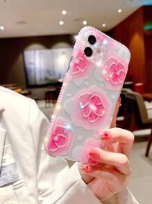 Silver Wire Silver Plated Flower Phone Case With Pink Rhinestone Edge - Multicolor - View 1