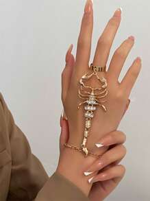 1pc Vintage & Scorpion Shaped Ring & Bracelet Set With Micro Inlay For Women - Yellow Gold - View 2