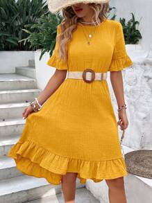 EMERY ROSE 1入組荷葉袖荷葉邊洋裝不附腰帶 - 黃色 - 查看 4