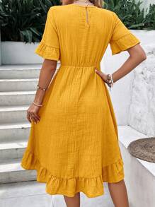 EMERY ROSE 1入組荷葉袖荷葉邊洋裝不附腰帶 - 黃色 - 查看 6