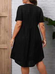 SHEIN LUNE Plus Eyelet Embroidery A-line Dress - Black - View 2