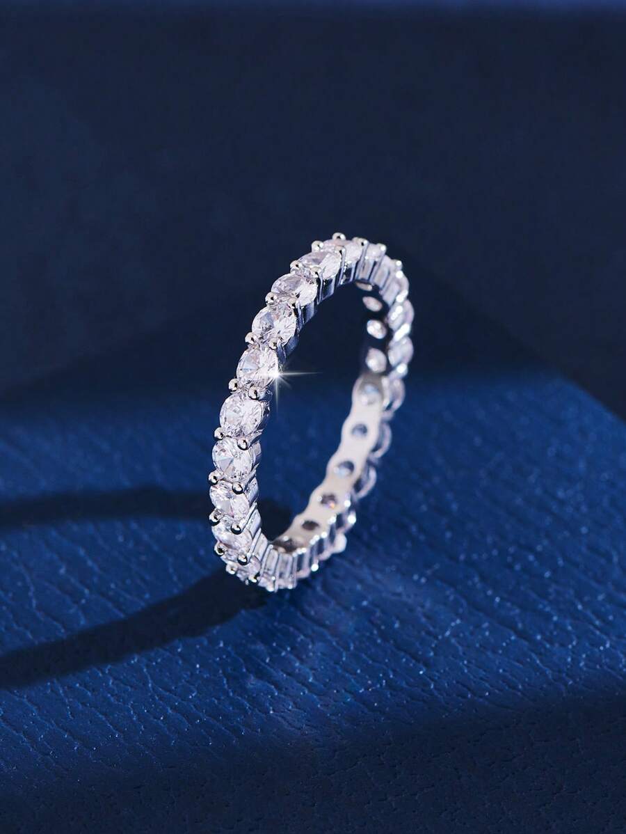 Vanel 1 Vòng Tròn Sang Trọng Full Mở Đá Cubic Zirconia Cho Nữ, Món Quà Hoàn Hảo Cho Bạn Gái Hoặc Bạn Cùng Lớp - Bạc - Xem 1