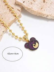 1 Vòng Cổ Bằng Đồng Micro Dát Đá Cubic Zirconia Mặt Dây Chuyền Đầu Gấu Và Dây Chuyền Đính Hạt - Màu Hồng Tươi - Xem 3