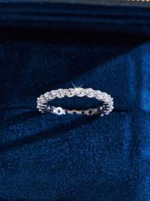 Vanel 1 Vòng Tròn Sang Trọng Full Mở Đá Cubic Zirconia Cho Nữ, Món Quà Hoàn Hảo Cho Bạn Gái Hoặc Bạn Cùng Lớp - Bạc - Xem 3