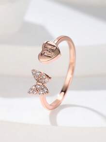 Đơn Giản Bướm & Trái Tim & Chữ M Thiết Kế Vòng Mở, Phong Cách Tinh Tế & Đáng Yêu Với Đính Đá Cubic Zirconia, Món Quà Lý Tưởng Cho Bạn Gái - Hoa hồng vàng - Xem 1