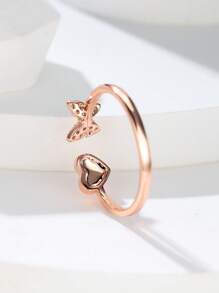 Đơn Giản Bướm & Trái Tim & Chữ M Thiết Kế Vòng Mở, Phong Cách Tinh Tế & Đáng Yêu Với Đính Đá Cubic Zirconia, Món Quà Lý Tưởng Cho Bạn Gái - Hoa hồng vàng - Xem 2