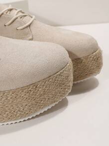 度假鞋適用於女士仿麂皮前綁帶編織厚底鞋