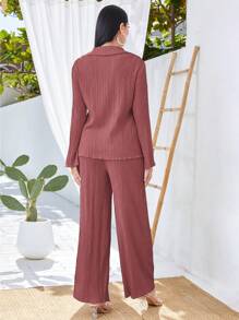 Mulvari Camisa con diseño de parche de letra de hombros caídos con pantalones - Rosa vieja - Ver 2