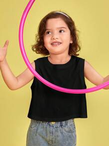 SHEIN Áo ba lỗ & áo hai dây cho bé gái mới biết đi màu trơn Giải trí - màu đen - Xem 3